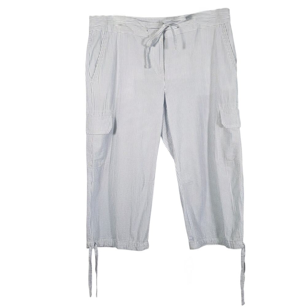 IZOD Women’s Blue White Pinstripe Seersucker Cropped Pants Capri Size 12